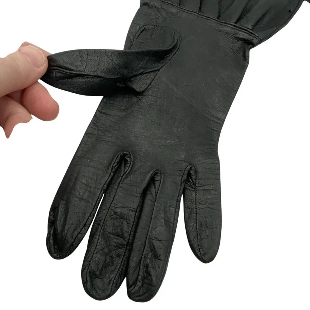 Vintage black leather driving gloves size 7 Pouf peplum‎ flared wrist